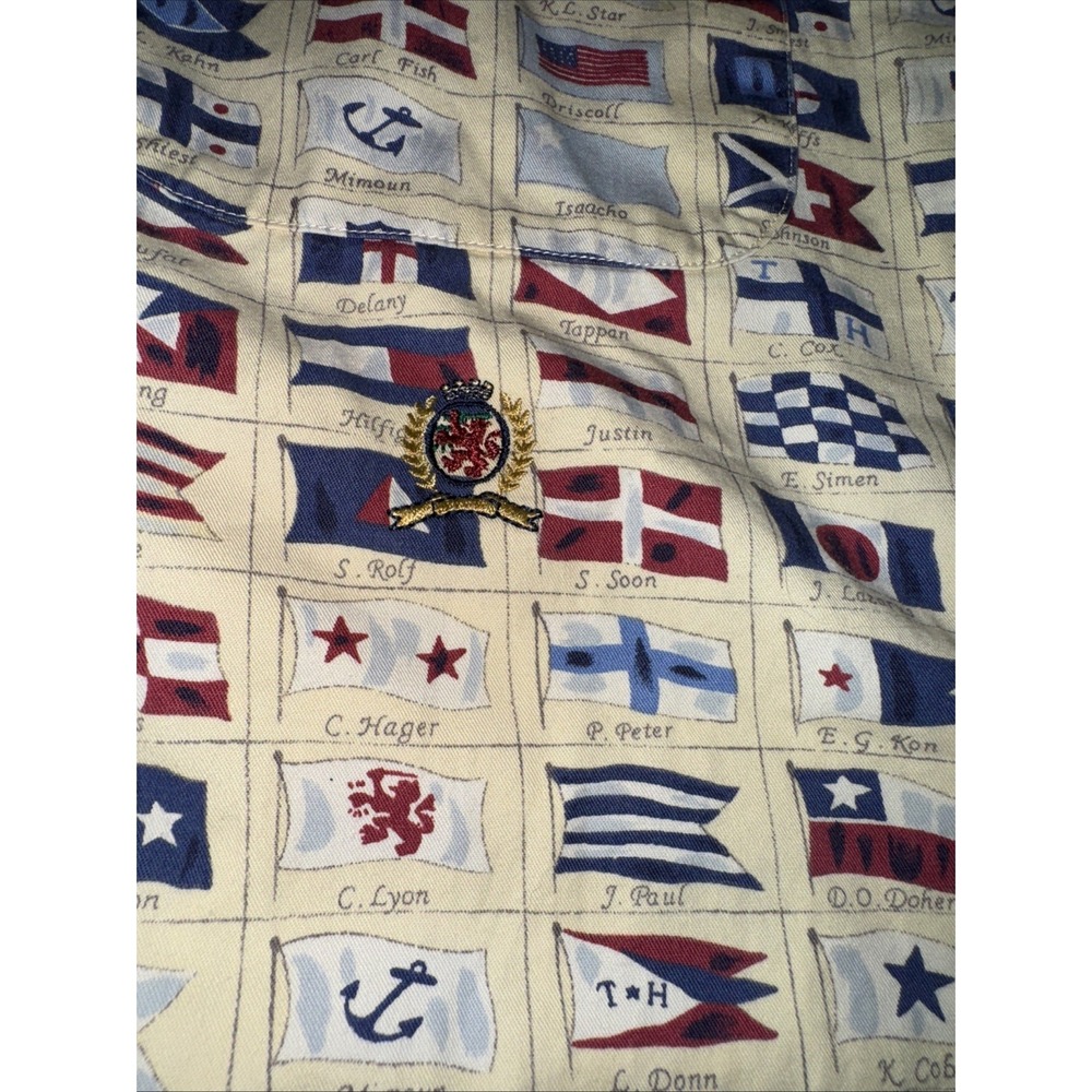 VTG Tommy Hilfiger Shirt Mens Large  Yellow Sailing Flags Button Front Oversized - Picture 5 of 7